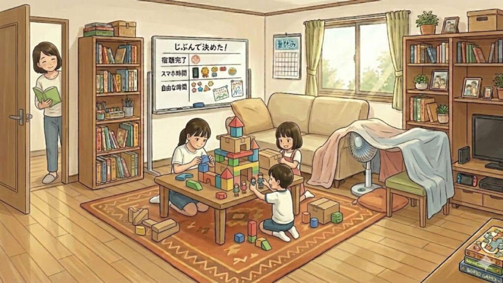 夏休み中、子どもたちだけでブロック遊びや秘密基地づくりをしている様子