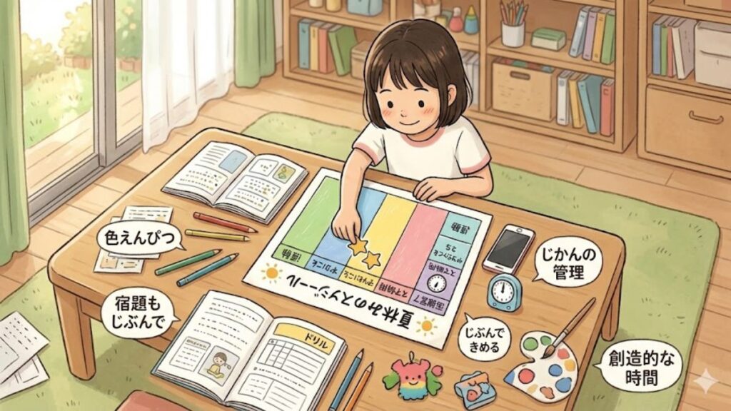 子どもが自分で夏休みのスケジュールを立てている様子